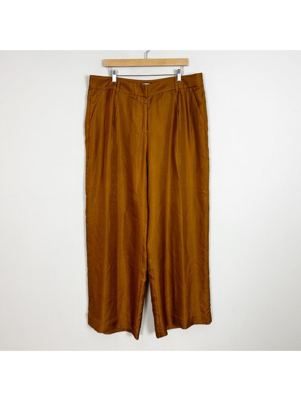 J.Crew Collection High Rise Silk Twill Trouser Pants Golden Brown Size 16 Tall W